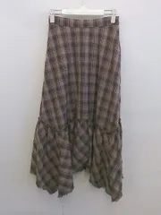 ◇ MOUSSY マウジー ウエストゴム チェック カットオフ ロング ヘム フレア スカート サイズ1 ブラウン系 レディース P  【中古】 【1211180001346】
