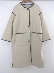 ■ Aunt Marie's アントマリーズ ノーカラー パイピング 長袖 ガウン コート サイズS グレージュ系 レディース P  【中古】 【1211180000455】