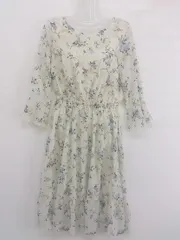 ◇ MAJESTIC LEGON 総柄 長袖 膝下丈 ワンピース サイズM アイボリー系 ブラック マルチ レディース P  【中古】 【1211170008782】