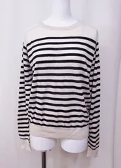 【199457】ZARA ザラ  ボーダー　長袖セーター　ニット 薄手  M ブラック/アイボリー