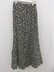 ◇ MOUSSY マウジー ウエストゴム 総柄 ロング フレア スカート サイズ2 ブラック アイボリー レディース P  【中古】 【1211180003944】