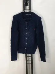 ポロラルフローレン ケーブル編み カーディガン クルーネック コットン ニット ネイビー L