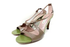 【191984】L'autre Chose ロートルショーズ  レザー ストラップサンダル  37 ブラウン×グリーン