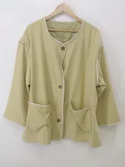 ◇ Aunt Marie's ノーカラー パイピング 長袖 ジャケット コート サイズF イエロー ベージュ系 レディース P  【中古】 【1211210003012】のサムネイル