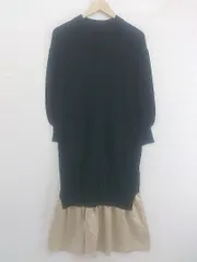 ◇ marvelous by PIERROT サテン調 レイヤード ニット 長袖 膝下丈 ワンピース サイズM ブラック ベージュ系 レディース P  【中古】 【1211210007362】