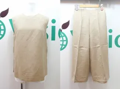 【172281】Mila Owen ミラオーウェン  リネン混 ノースリーブ × ワイドパンツ セットアップ ベージュ