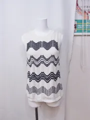 【176766】BANANA REPUBLIC バナナリパブリック  ノースリーブセーター  S ホワイト×ブラック
