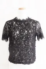 【195127】ZARA ザラ  TRAFALUC　レース　シースルー　半袖ブラウス  EUR：S ブラック