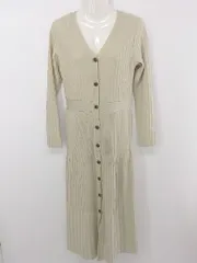 ◇ SENSE OF PLACE URBAN RESEARCH Vネック リブニット 長袖 膝下丈 ワンピース サイズF ライトベージュ レディース P  【中古】 【1211240002559】