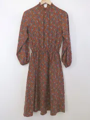 ◇ continuer de NICE CLAUP 花柄 長袖 膝下丈 ワンピース サイズF ブラウン系 ブルー系 マルチ レディース P  【中古】 【1211240007813】