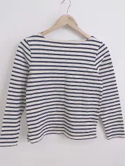 ◇ BEAMS HEART ビームスハート ボーダー 長袖 Tシャツ カットソー ライトベージュ系 ネイビー レディース P  【中古】 【1211240007721】