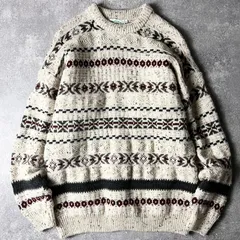 アイルランド製 aran crafts マルチ ボーダー ウール フィッシャーマン ニット セーター L / アランクラフト アラン ナチュラル ネップ