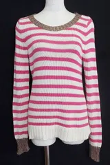 【144937】BANANA REPUBLIC バナナリパブリック  ボーダー　コットンセーター  XS ホワイト/ピンク