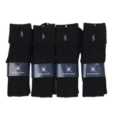 ポロbyラルフローレンPOLO by Ralph Lauren ポニー刺繍折り返しソックス 4足セット 黒25-26
