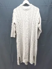 ■ ROPE PICNIC クルーネック ケーブル スリット 長袖 ロング ニット ワンピース サイズ38 ライトベージュ レディース E  【1212020009164】