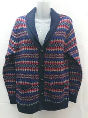 ◇ RAGEBLUE レイジブルー ノルディック柄 長袖 カーディガン サイズL ネイビー/マルチ レディース E  【1212020013994】