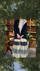 ヴィンテージ コーデ 森ガール USミュジック カーディガン + パッチスカート + 小花 インナー 小花長袖Tシャツ