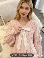 リボン ピンク色 ニット 0XL (2XL)