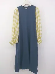 ◇ merlot 切替 チェック ボリュームスリーブ 長袖 膝下丈 ワンピース サイズF ブルー系 イエロー系 マルチ レディース P  【中古】 【1212070002184】