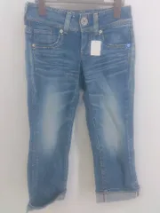 ◇ SOMETHING サムシング EDWIN エドウイン ロールアップ クロップド デニム パンツ サイズXS ライトブルー レディース P  【中古】 【1212120000221】