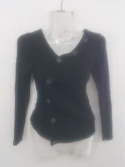 ◇ AZUL BY MOUSSY アズールバイマウジー Vネック リブニット 長袖 カットソー サイズS ブラック レディース P  【1212120001563】