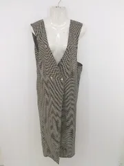 ◇ Aunt Marie's チェック Vネック 膝下丈 ジャンパースカート サイズS ベージュ系 ブラック ブラウン系 レディース P  【中古】 【1212120002911】