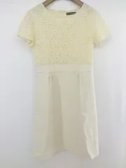 ◇ SHOO・LA・RUE シューラルー レース 切替 半袖 膝丈 ワンピース サイズL アイボリー ベージュ レディース P  【1212130000594】