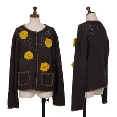 ピンクハウスPINK HOUSE フラワーコサージュ装飾針抜きニットカーディガン 黒黄M位