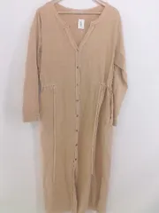 ◇ Allumer アリュメール Vネック ブラウジング 長袖 膝下丈 ワンピース サイズ1 オレンジベージュ系 レディース P  【1212130002475】