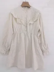 ◇ apres jour アプレジュール スタンドフリルカラー 長袖 ミニ フレア ワンピース サイズ F ベージュ レディース P  【1212130007203】