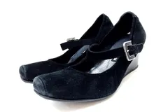 【201092】COMPOSITION9 コンポジションナイン  ウェッジソール スエード ストラップパンプス  23.5ｃｍ 黒