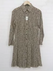 ◇ ◎ COMME CA ISM コムサイズム 豹柄 レオパード 長袖 膝丈 ワンピース サイズM ベージュ系 ブラック レディース P  【1212150008112】