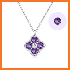 【新品】 [FH.bird] アメジスト ネックレス レディース 人気シンプル 四つ葉 クローバー「幸運のお守りです」金属アレルギー対応 シルバー925 錆びない ネックレス クリスマスプレゼント 高校生 女子 人気 誕生石2月 パープル 女性 誕生日プレ 1