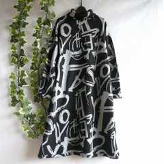 新品 裏起毛 あったか ワンピース 黒系 秋 冬 手書き風柄 レディース ゆったりタートル ストレッチニットソー 50代 60代 70代 a007 ML