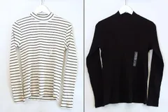 【215200】UNIQLO ユニクロ  リブ　ハイネックT&ハイネックボーダーT　セット  L ブラック