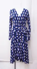【200774】DIANE von FURSTENBERG ダイアンフォンファステンバーグ  ラップ風 長袖　ドレスワンピース フィッシュテール  S
