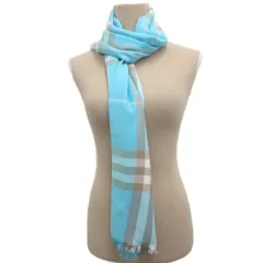 バーバリー ロンドン BURBERRY LONDON タグ付き 大判マフラー ノバチェック カシミヤ 絹 シルク混 水色 マルチカラー ■WY