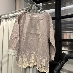 【東あずま店　併売品】　＠　Samansa Mos2 サマンサモスモス　ベージュ　beige　刺繍　花柄　コットン　リネン　綿　麻　レース　lace　ブラウス シャツ トップス