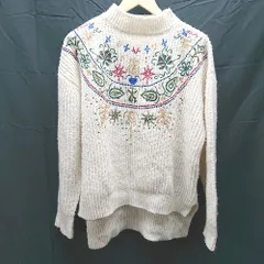 ◇ SELECT MOCA ハイネック　刺繡入り 長袖 ニット　セーター サイズF ホワイト/マルチ レディース E  【1212200013899】
