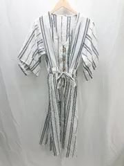 ◇ ◎ private　pause ストライプ　フロントボタン ５分丈 ロング ワンピース サイズL ホワイト/グレー レディース E  【1212200023270】