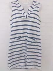 ◇ KATE SPADE NEW YORK ボーダーキーネック ノースリーブ ミニ ワンピース サイズ S ホワイト ネイビー レディース P  【1212210000490】