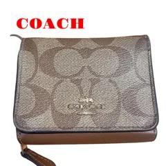 コーチ　折りたたみ財布　3つ折り財布　ブラウン　シグネチャー