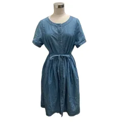 アズノウアズ as know as ワンピース フレア クルーネック リボン 無地 半袖 膝丈 青 ブルー レディース