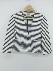 ◇ Acuta アクータ ボーダー 長袖 ノーカラー ジャケット サイズF ホワイト ブラック レディース P  【1212220006031】のサムネイル
