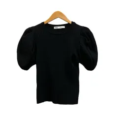 ザラ ZARA ニット セーター 半袖 クルーネック 無地 3519/002/800/M M 黒 ブラック レディース