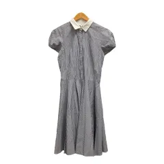 クミキョク 組曲 KUMIKYOKU シャツワンピース 半袖 ひざ丈 ストライプ レース コットン 200-5.OP.WX.NW.0504 2 紺 ネイビー 白 ホワイト レディース