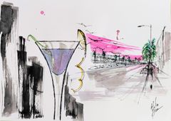 原画#178 ベネチア 雨 白黒 イタリア 風景画 水彩画 ドローイング