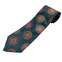 イヴサンローラン YVES SAINT LAURENT ネクタイ ワイドタイ 総柄 絹 シルク 光沢 緑 グリーン ピンク 茶 ブラウン マルチカラー