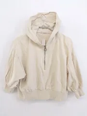◇ one after another NICE CLAUP ショート丈 七分袖 ハーフジップ パーカー サイズF ライトベージュ レディース P  【1212230001682】のサムネイル