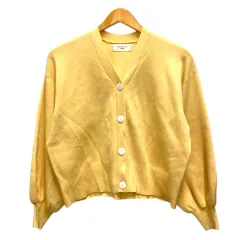 オペークドットクリップ OPAQUE.CLIP ニットカーディガン Vネック ウール混 無地 長袖 M 黄 イエロー